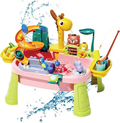 Waterspeeltafel - Zomerspeelgoed - Buiten spelen - Giraffe kraan - 45 x 15 x 335 cm - Roze