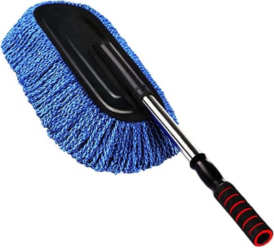 Autowasborstel Zacht - Grote Stofwasmop - Auto Onderhoud - Krasvrije Microvezel - Intrekbaar - Blauw