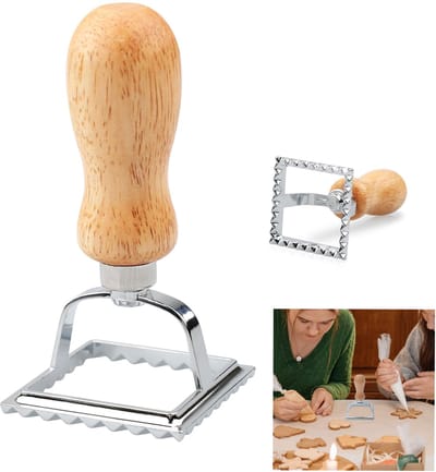 Vierkante koekjesvorm - Kerstkoekjesvorm - Kerstvormige koekjesvormroller - Bakgereedschap - Houten handvat - Koekjesvormroller - Perfect voor het bakken, het maken van je eigen koekjes en het maken van feestelijke desserts in de keuken - Zilver