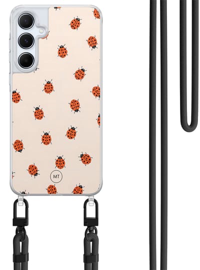 Hoesje met koord geschikt voor Samsung Galaxy A55 - Lieveheerstbeestjes - Inclusief Zwart koord - Crossbody beschermhoes - Transparant, Multi - Mooie Telefoonhoesjes