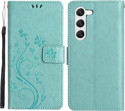 Coverup Hoesje - Geschikt voor Samsung Galaxy S23 Hoesje - Coverup Bloemen & Vlinders Book Case - Mintgroen