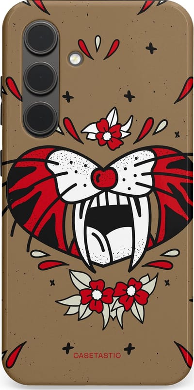 Casetastic hoesje geschikt voor Samsung Galaxy S24 - Dubbellaagse bescherming - Wilde kracht - Fashion Case - Taupe Donkergrijs Bordeaux