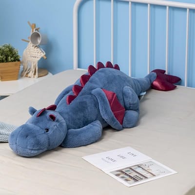 Dailygoods- Pluche Draak 4,5 kg - Zacht/Groot Pluche Dier - 110 cm - Robuust - Voor Volwassenen/Kinderen - Blauw - Knuffeldier