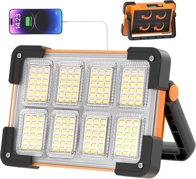 Thijox - LED Accuspot, Draagbare Zonne-werklamp met USB Oplaadbaar, Waterdichte Campinglamp, 4 Modi, Dimbaar Noodlicht voor Tuin, Vissen, Kamperen, Au