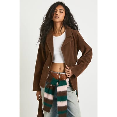 boohoo Dames Korte suede trenchcoat met ceintuur | Tan | Maat: 38
