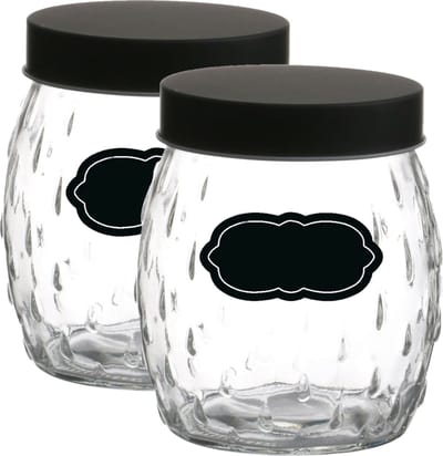 Voorraadpot/bewaarpot Mora - 4x - 1.2L - glas - zwart - incl. etiketten