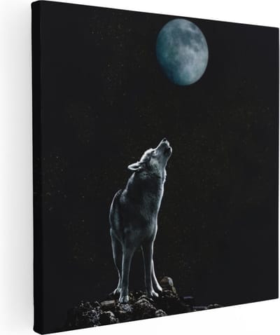 Artaza Canvas Schilderij Wolf - 80x80 cm - Wanddecoratie Dieren - Muurdecoratie Sterrenhemel - Schilderijen Op Canvas