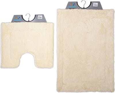 Wicotex - Badmat set met Toiletmat - WC mat met uitsparing Beige uni - Antislip onderkant