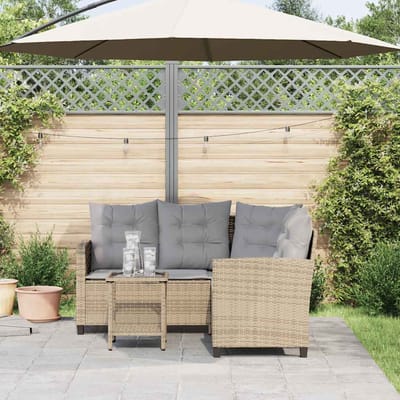vidaXL - Tuinbank - met - tafel - en - kussens - L-vormig - beige - poly - rattan