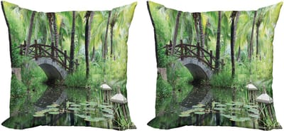 ABAKUHAUS Zen Garden Decoratieve Kussenhoes, Set van 2, Park in Zuid-China, 40x40 cm, Bruin, Gro Grijs