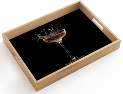Dienblad hout 40x30 cm - Schootdienblad - Cocktail - Zwart - Spetters - Glas - Borrelplank rechthoek - Plateau dienbladen