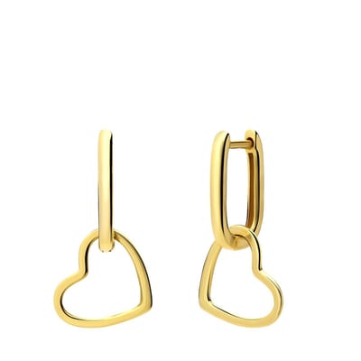 Lucardi Dames Zilveren goldplated oorringen met hangend hartje - Oorbellen - 925 Zilver - Goudkleurig