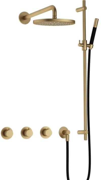 Hotbath Cobber - CB7067 - Inbouw Regendoucheset - Geborsteld Messing - 2 Stopkranen - Thermostatisch - Wandarm 40 cm - Hoofddouche 200 mm - Staafhanddouche - Glijstang 900 mm - Waterbesparend
