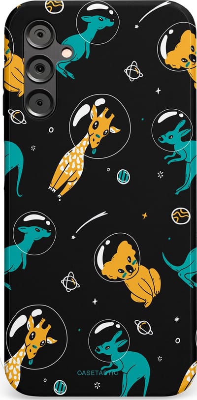 Casetastic Hoesje Geschikt voor Samsung A14 (5G/4G) - Stijlvolle Beschermende Duo-layer Case - Donkere Ruimte Safari