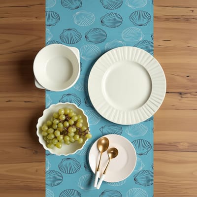 ABAKUHAUS Kusttafelrunner – Rechthoekig, 40×180 cm, Licht azuurblauw/wit