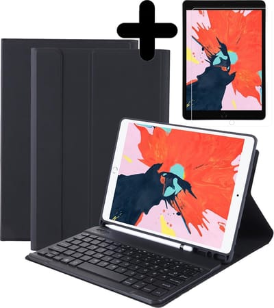 Hoes - Geschikt voor Apple iPad 7 (2019) - 10.2 inch - 7e Generatie - Met Screenprotector - Toetsenbord Case - Keyboard Book Cover - Hoesje - Zwart