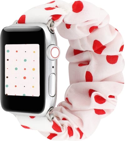 By Qubix - Geschikt voor Apple Watch bandje - Elastisch scrunchie nylon bandje - Rode stippen - Geschikt voor Apple Watch 38mm / 40mm / 41mm / 42mm - nylon - bandje iWatch