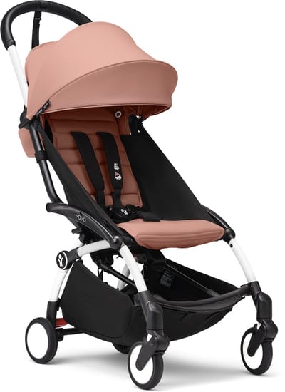 Stokke YOYO3 kinderwagen vanaf 6 maanden - Inclusief wit frame / Ginger zitkussen + luifel - In een handomdraai in- en uitklapbaar - Licht en compact - Past in handbagage