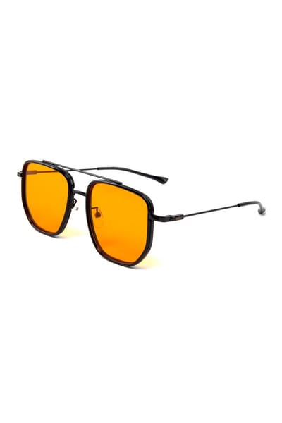 KIMU® Zonnebril Hexagon - Zwart Montuur - Oranje Glazen - Dames Heren Retro Kunststof Vintage Designer Nederland Holland Festival