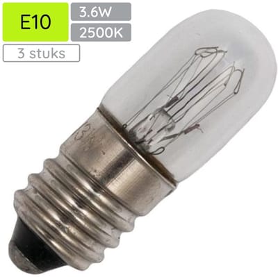 Miniatuur Signaallamp E10 240V 3.6W - 15 mAh - 3 stuks - T10 Gloeilamp Ø10mm - 28mm - 2500K - Dimbaar