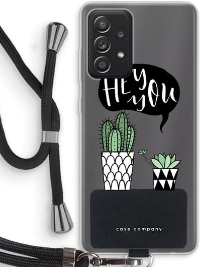 Case Company® - Hoesje met koord geschikt voor Samsung Galaxy A52s 5G hoesje met Koord - Hey you cactus - Telefoonhoesje met Zwart Koord - Bescherming aan alle Kanten en Over de Schermrand