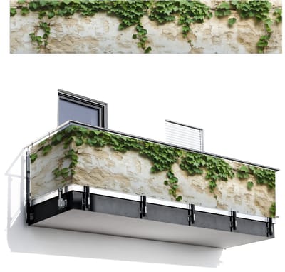 Balkonscherm 500x100 cm - Balkonposter Klimop - Muur - Groen - Balkon scherm decoratie - Balkonschermen - Balkondoek zonnescherm