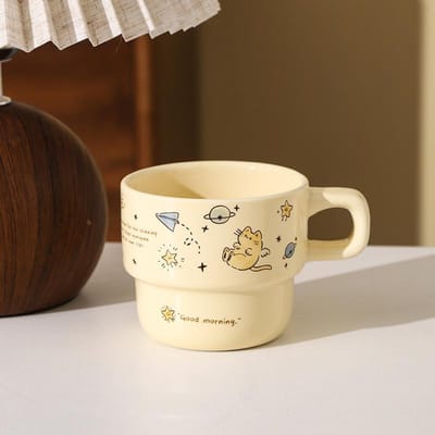 Tasse Empilée Prince Étoile Tasse en Céramique Mignonne Tasse Cartoon Couple Élégant Tasse à Café Tasse à Eau Cadeau 201-300ml beige