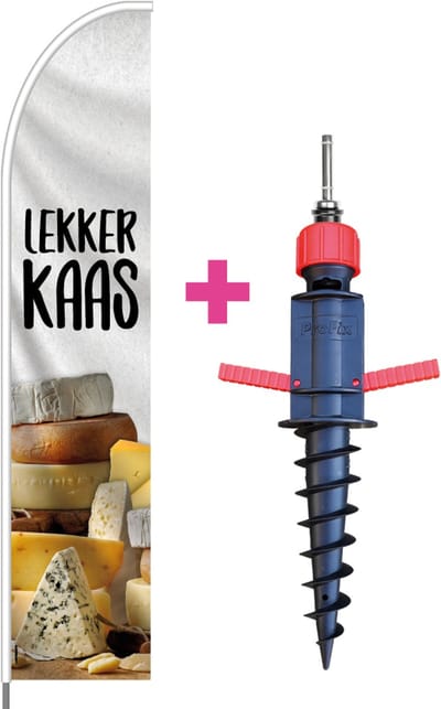 Beachflag - Lekker Kaas - Vlag + Grondboor + Rotator + Hengelsysteem + Draagtas - Actievlag.nl