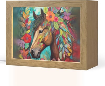 Nachtlampje 20x15 cm - Kinder lampje - Paard - Bloemen - Schilderij - Natuur - Verf - Tafellamp kinderkamer - Slaapkamer lamp - Bedlamp kinderen - Kinderlampje stopcontact - Wandlamp babykamer - Nachtlampjes