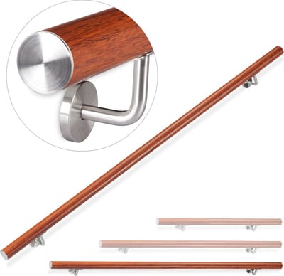 aluminium trapleuning - binnen - buiten - 200 cm - Ø 42 mm - met wandhouder - bruin