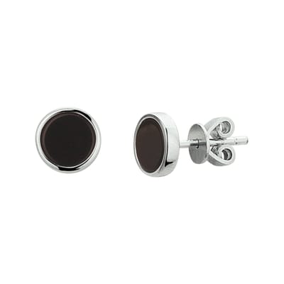 Glams oorknoppen onyx - 7.5 mm - Zilver