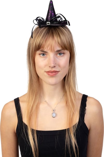KIMU® Haarband Heksenhoed Paars - Heks Diadeem Hoed Halloween - Tovenaar Tovenares Heksje Griezel Toverspreuk Toverhoed Heksen Zwart Magie Festival