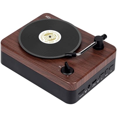 KO-STAR BT5.3 Speaker Playback Draagbare draadloze speaker met vintage platenspeler design AUX koffie