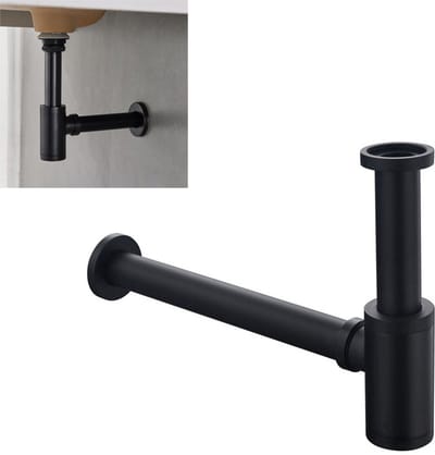 P-sifon voor wastafel - Afvoerbuis van zinklegering - Inbouw afvoerbuis - Afvoer voor wastafel met luchtsifon en geurverwijderaar - Afvoer voor wastafel - Geschikt voor toiletten en badkamers - Zwart