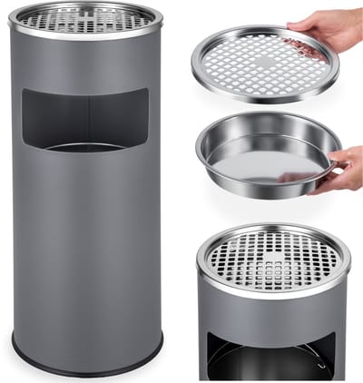 tectake®- 30L staande asbak met prullenbak - Rookpaal - Peukenzuil - Prullenbak - Inclusief binnenemmer en roosterdeksel - Voor binnen en buiten - Ø 25 x 61 cm - Antraciet