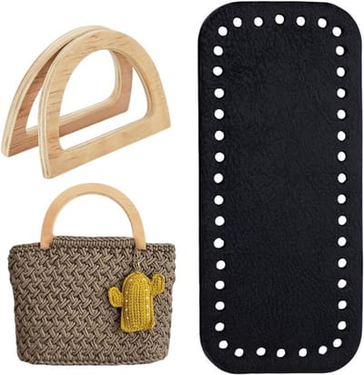 Set voor het Maken van Haakhandtassen, PU Leren Tasbodem en Houten Handvatten voor DIY Projecten