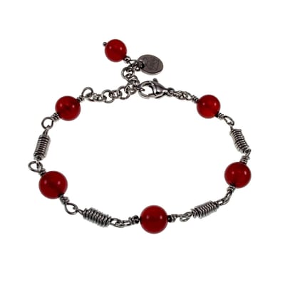 15 tot 19cm Armband Dames - Gepolijst RVS - Armband met Natuurlijke Donkerrode Stenen - Tennisarmband - Verstelbaar
