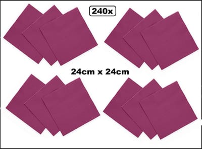 240x Servetten paars 24cm x 24cm - 3 laags - Cocktail servet diner eten knoeien restaurant BBQ thema feest verjaardag feest WK