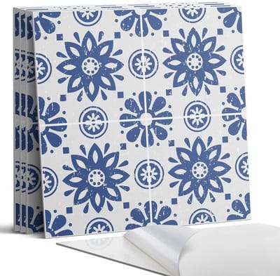 Coloray Wandpanelen Zelfklevend - Bloemenpatroon op de achtergrond Zelfklevende Wandpanelen - 50 cm x 50 cm - Marine Wandpaneel PVC - 4 stuks - Mozaïeken Wandpanelen Zelfklevend - Keuken Wandpanelen - Wandpanelen Badkamer