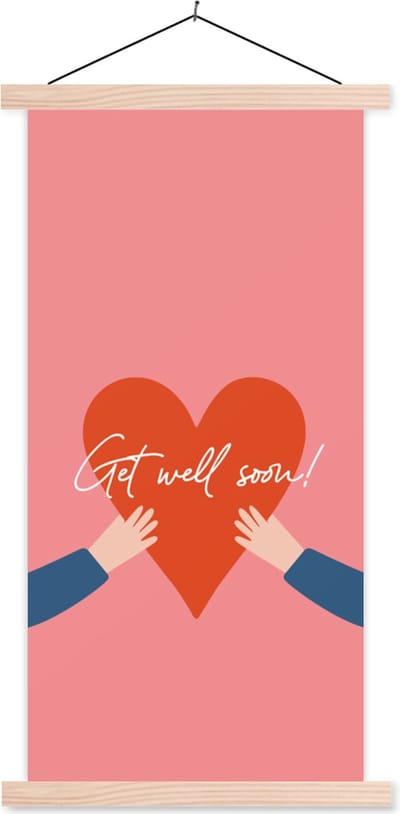 Posterhanger incl. Poster 60x120 cm - Schoolplaat - Beterschap - Spreuken - Hand - Textielposter - Blanke latten