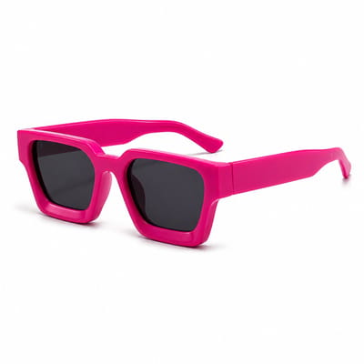 MoodLux Zonnebril Roze - Unisex - Rechthoekig Montuur met Zwarte Glazen - Retro Festivalbril - UV400 Bescherming