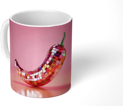 Mok - Koffiemok - Peper - Disco - Rood - Glitter - Mokken - 350 ML - Beker - Koffiemokken - Theemok