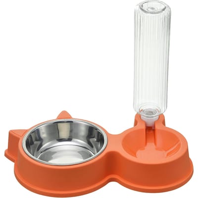 Huisdier Dubbele Kom Anti-Kip Slip Katten Honden Voer- en Waterbak Set met Automatische Waterdispenser voor white