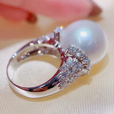 Trendy Grote Imitatie Parel Zirkonia Ringen voor Vrouwen Prachtige Verloving Bruiloft Banden Accessoires Sieraden Verjaardagscadeaus 10 gray
