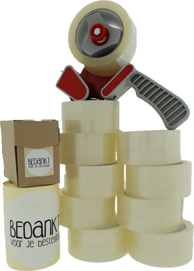Luxe Inpakset - Bestelling Set - "Bedankt voor je bestelling" - Wit - Plakband set - Inpakken - Plakband Automaat - 8 Rollen