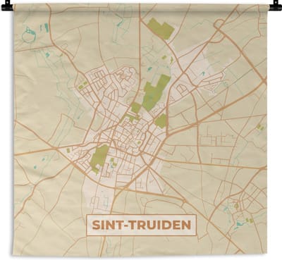 Wandkleed - Wanddoek - Kaart - Stadskaart - Sint-Truiden - Vintage - Plattegrond - 180x180 cm - Wandtapijt
