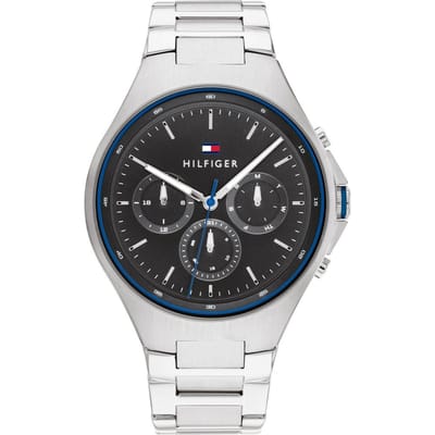 Tommy Hilfiger TH1792054 Heren Horloge - JUSTIN - Mineraalglas - Staal - Zilverkleurig - 44 mm breed - Quartz - Vouw/Vlindersluiting - 5 ATM (douchen)