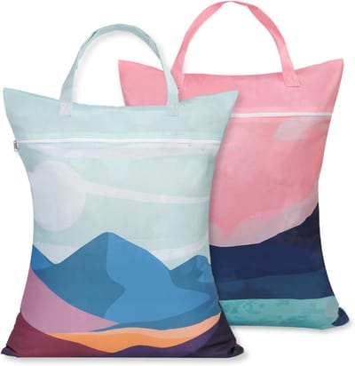 Reiswaszakken Set van 2, Geschikt voor Badkleding, Sport, Vakantie en Kamperen, Met Rits in Roze en Zwart