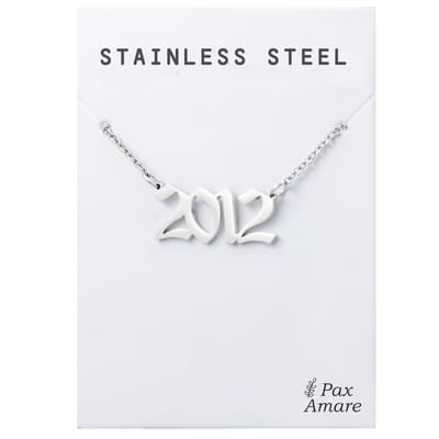 Jaartal 2012 Ketting Zilverkleurig - Stainless Steel - Sieraad op Cadeau Kaartje - Jaar Hanger - Pax Amare