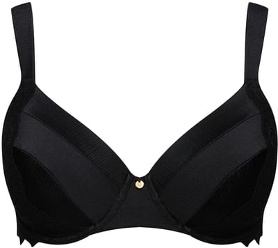 Ulla Popken - Dames - Beugelbeha zachte cups satijn kant - Zwart - Maat 85B